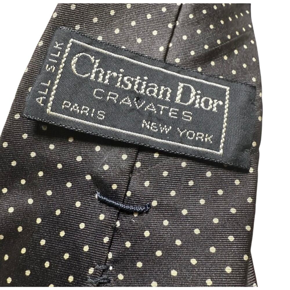 Christian Dior 100 Silk Polka Dot Dark Brown Tie Cream CD Monogram